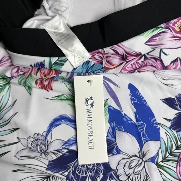 Walk On Beach Floral Tankini Swim Top Sz M White Multicolor‎ Tropical Print - Picture 3 of 4